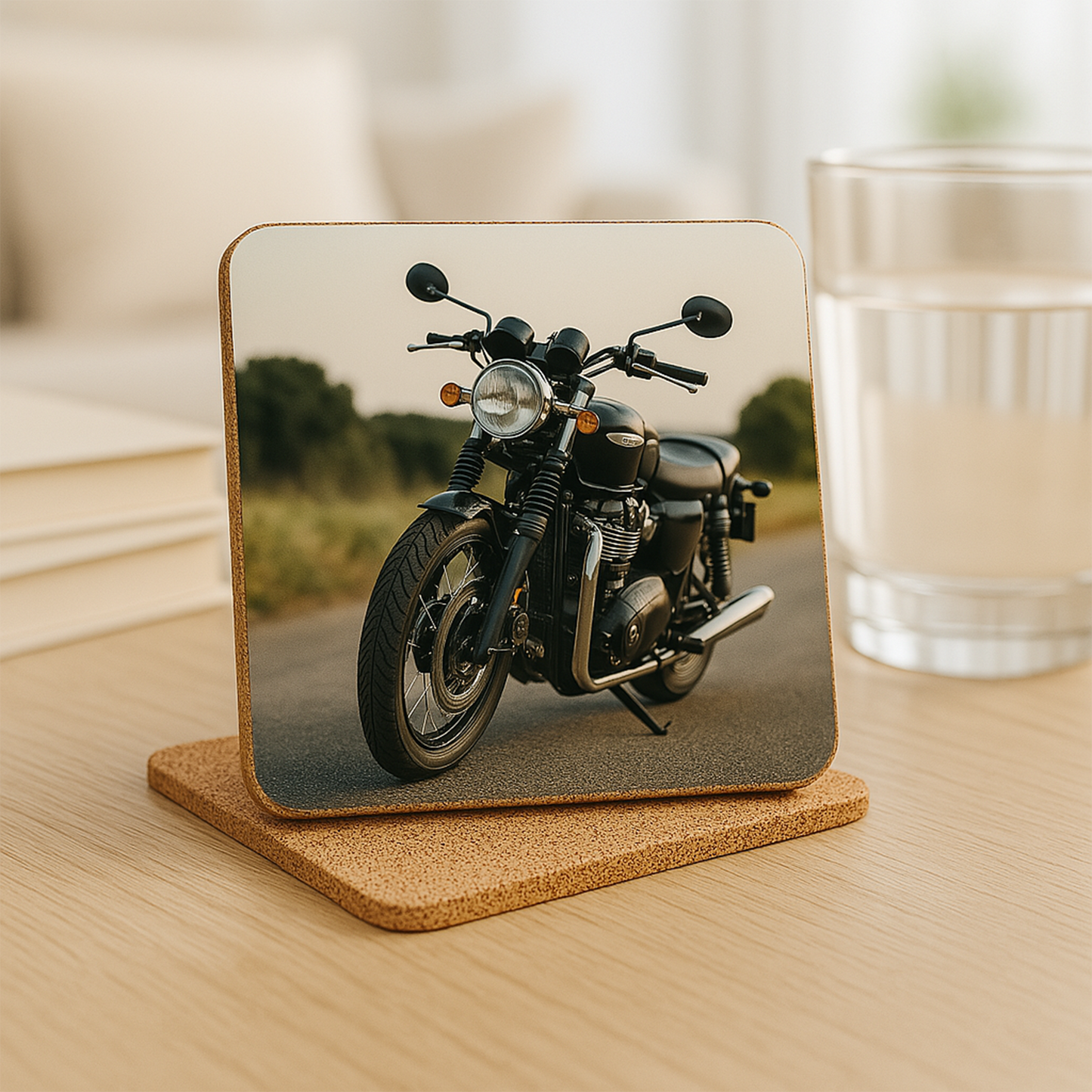 1 Single Photo Drink Coaster - Wooden, Cork Base, Square, Gloss