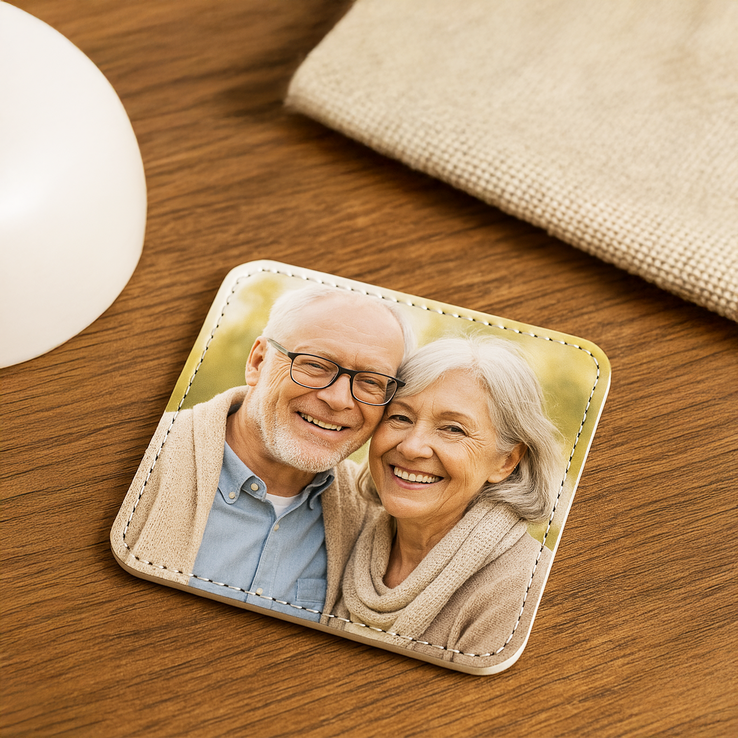 Set of 4 Faux Leather Photo Drink Coasters - Square