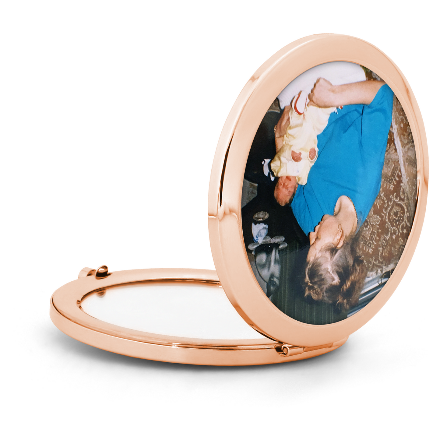 Compact Travel Mirror with Photo, Rose Gold Chrome