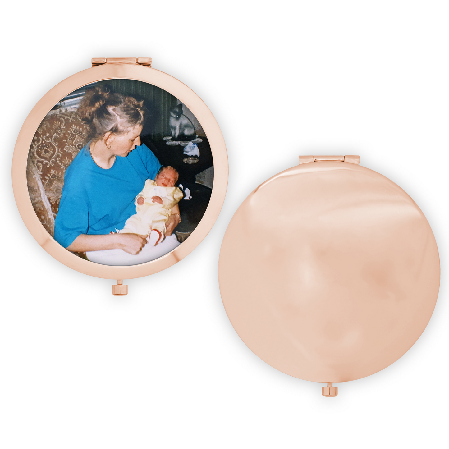 Compact Travel Mirror with Photo, Rose Gold Chrome