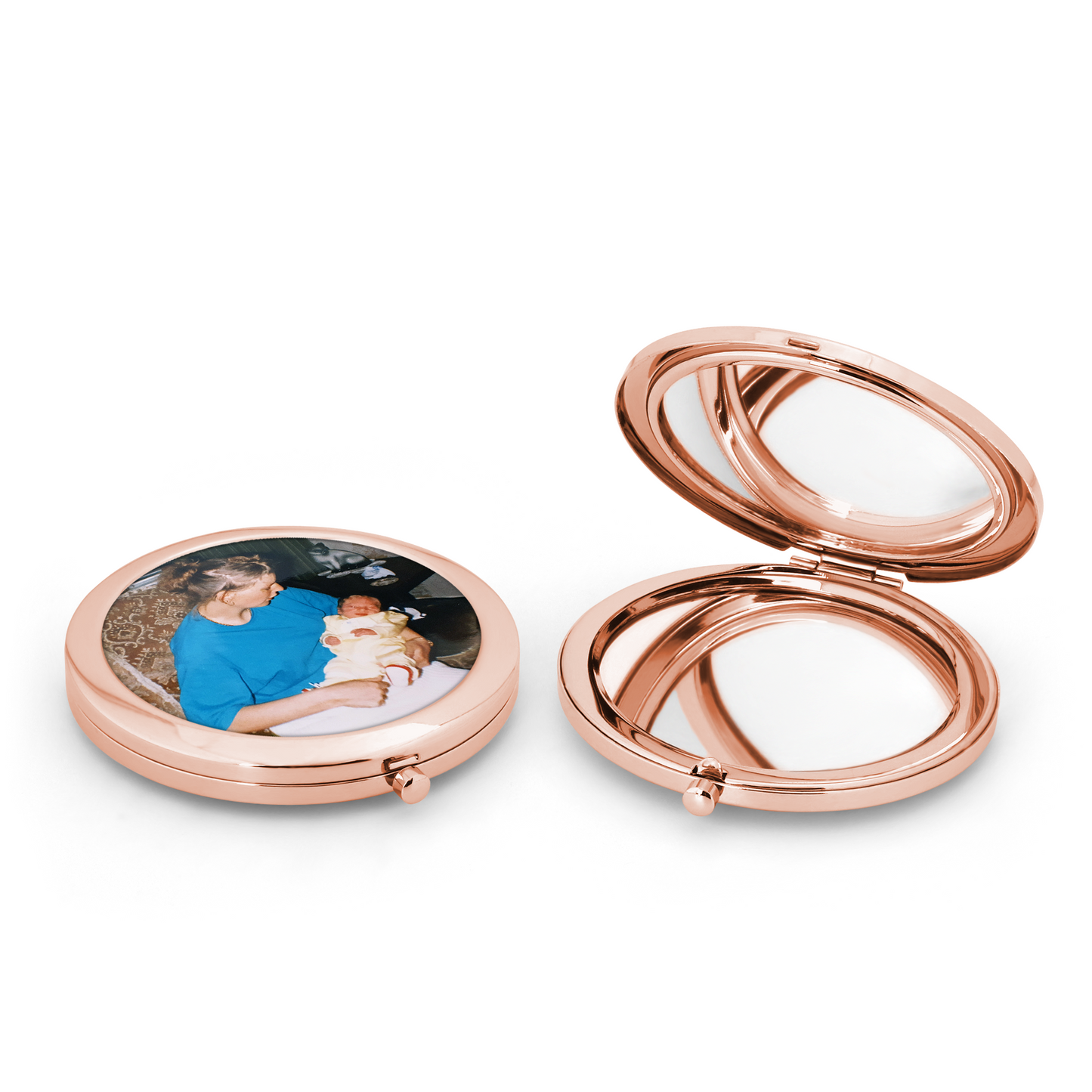 Compact Travel Mirror with Photo, Rose Gold Chrome