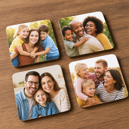 Set of 4 Photo Coasters - Wooden, Square, Gloss