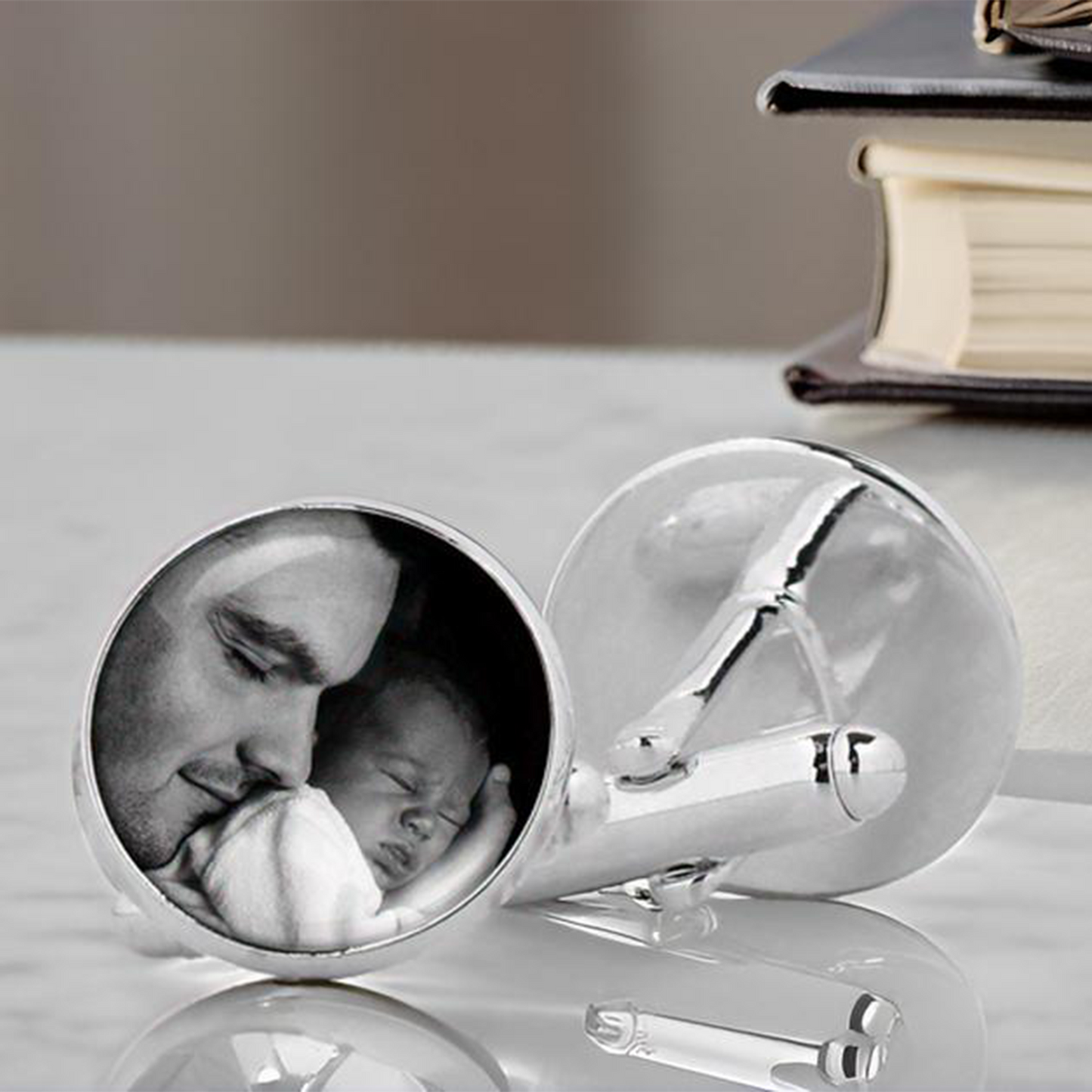 Photo Cufflinks, Round, Silver - Includes Gift Box
