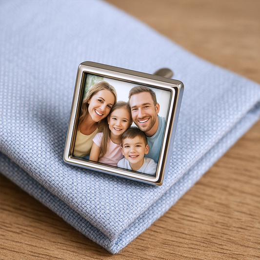 Photo Cufflinks, Square, Silver - Includes Gift Box