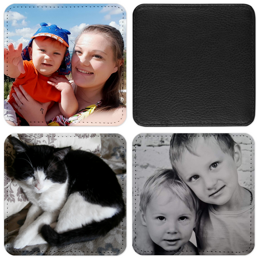 Set of 4 Faux Leather Photo Drink Coasters - Square