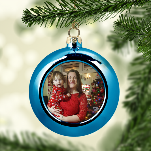 Blue Christmas Bauble with Your Photo