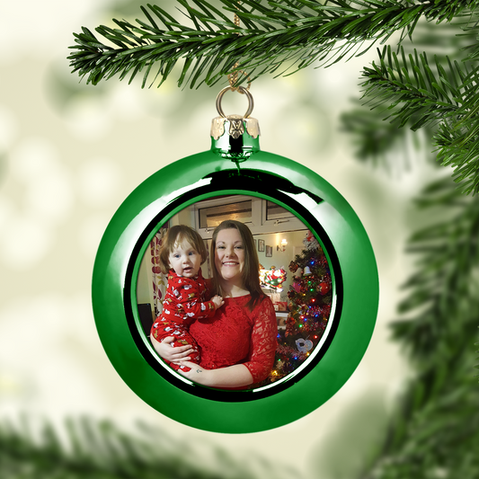 Green Christmas Bauble with Your Photo