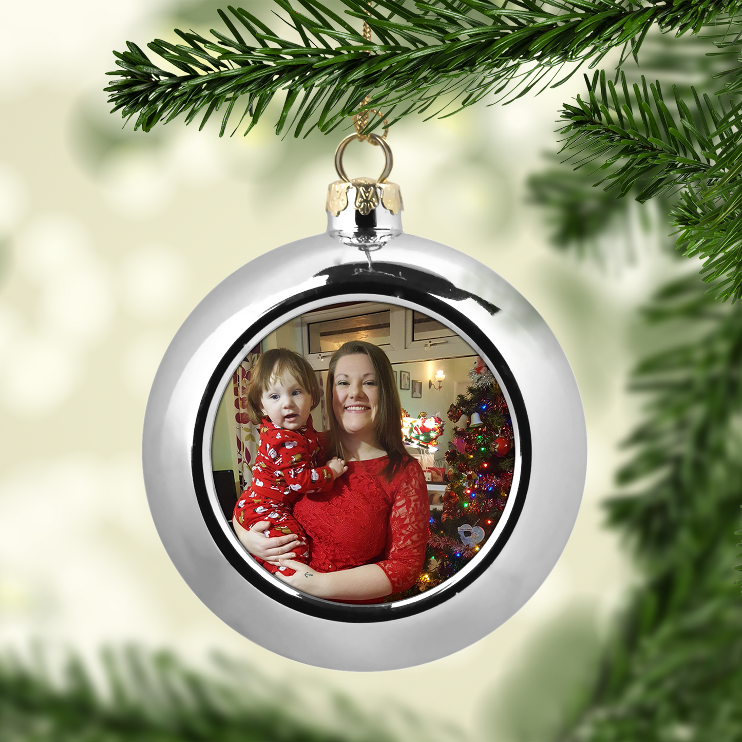 Silver Christmas Bauble with Your Photo