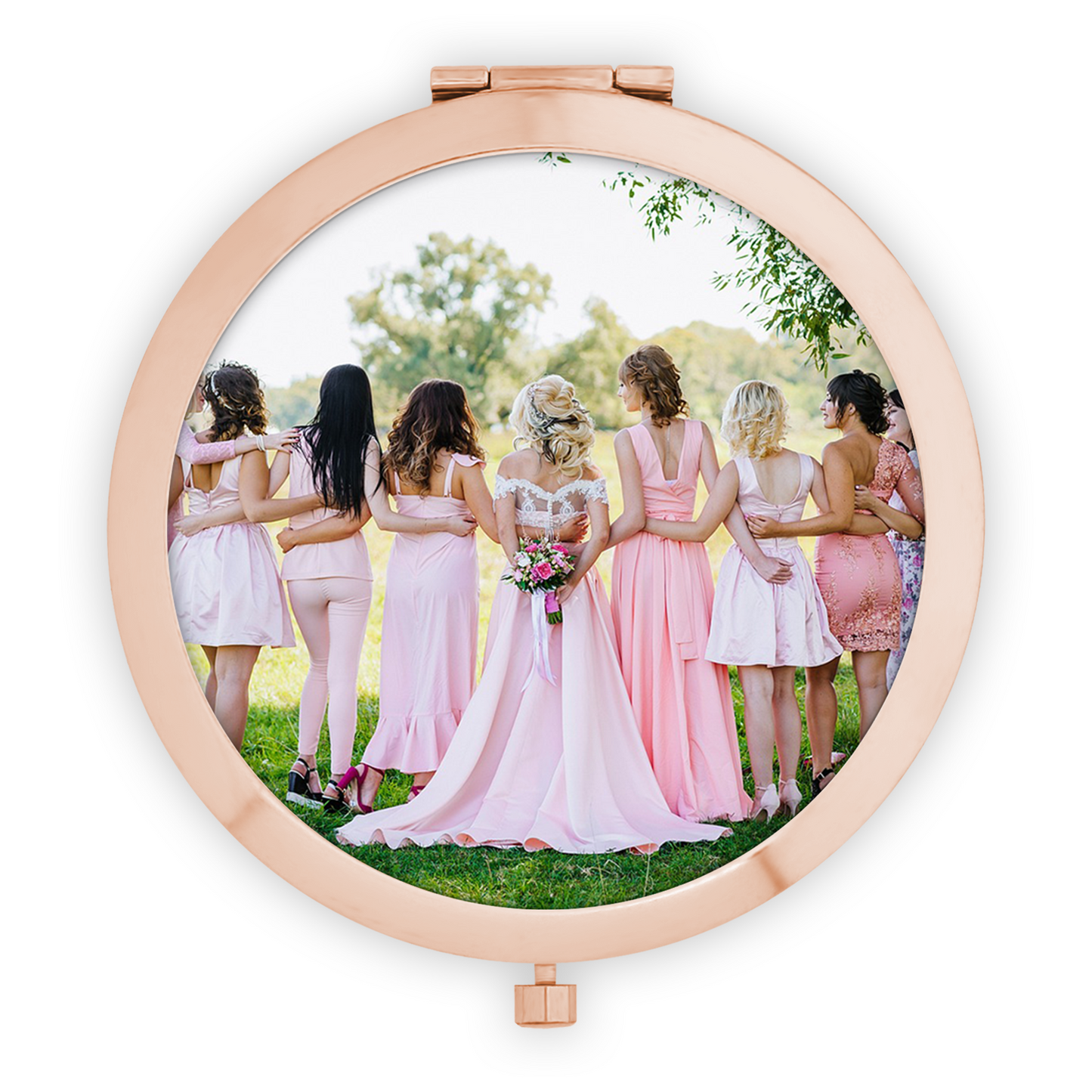 Compact Travel Mirror with Photo, Rose Gold Chrome