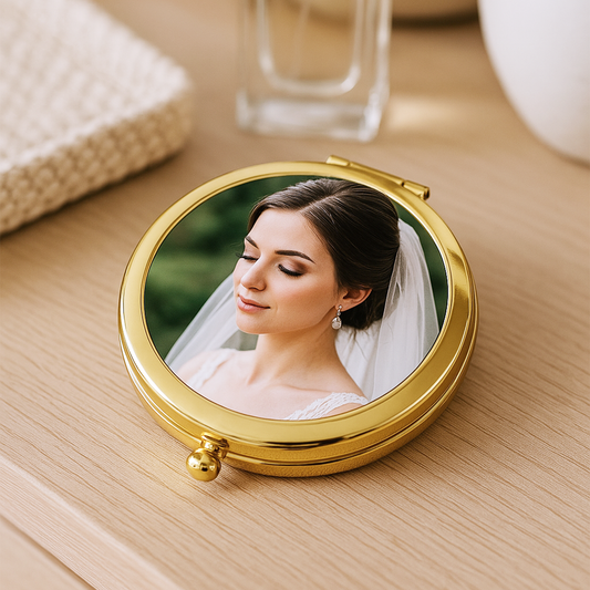 Compact Travel Mirror with Photo, Gold Chrome