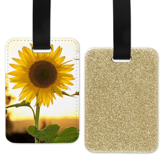 Faux Leather Luggage Tag with Photo, Gold Glitter