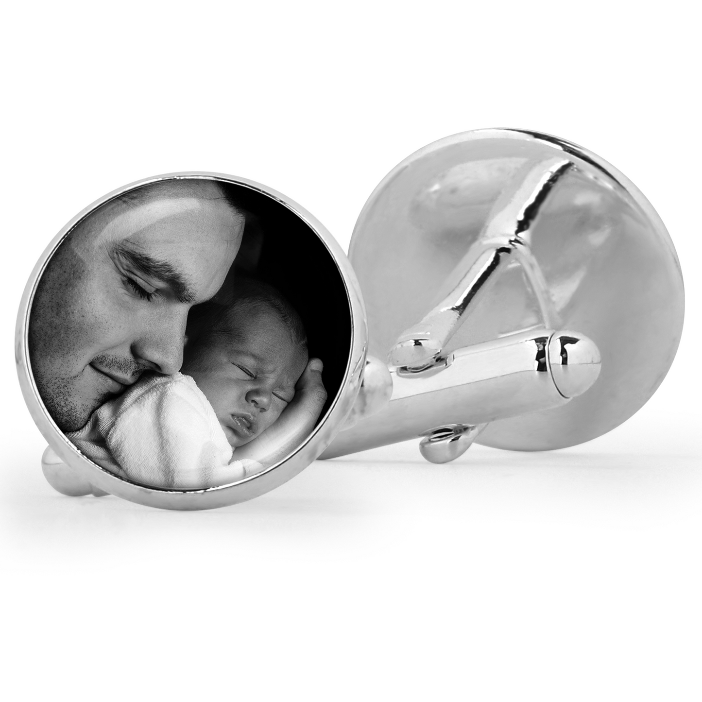 Photo Cufflinks, Round, Silver - Includes Gift Box