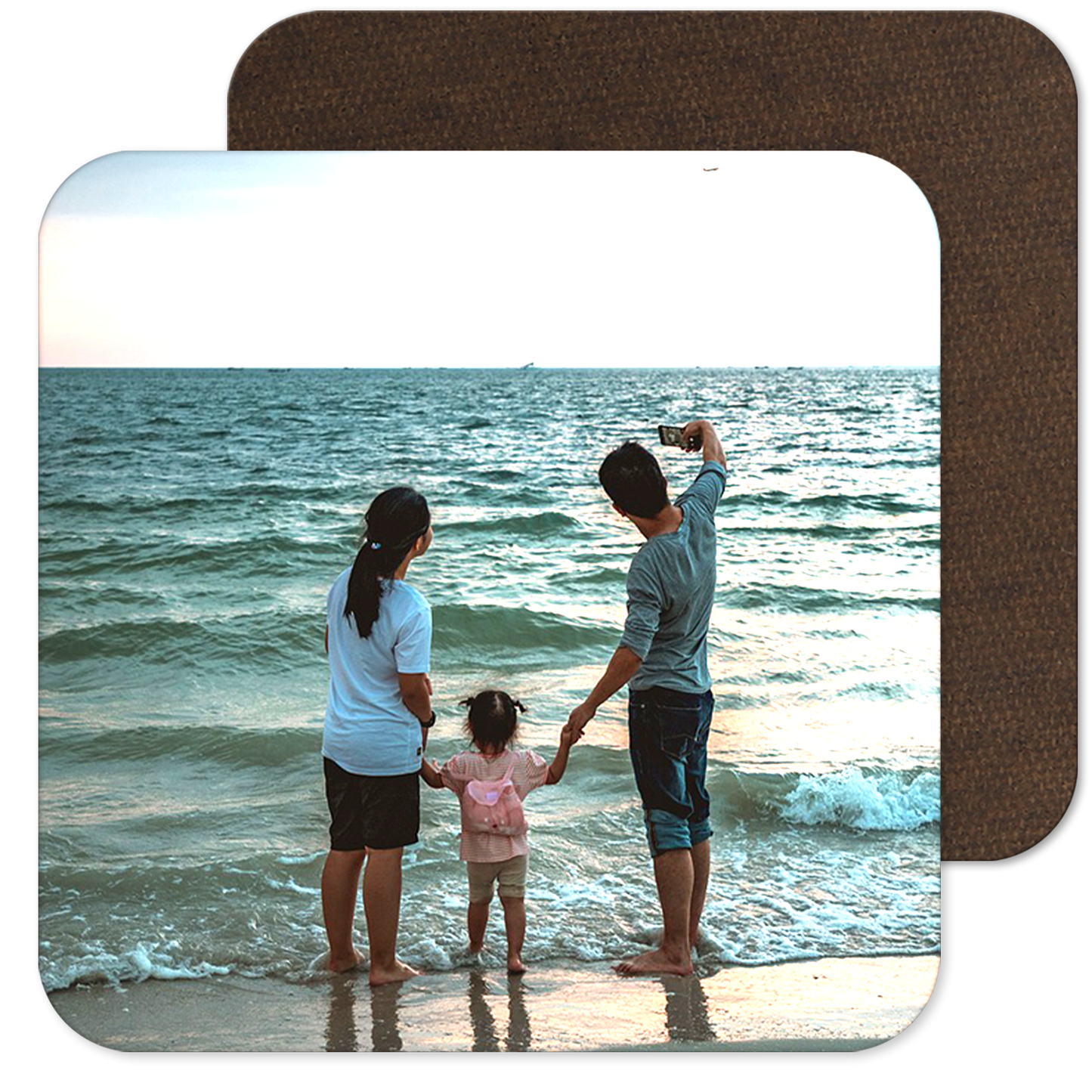 1 Single Photo Drink Coaster - Wooden, Square, Gloss