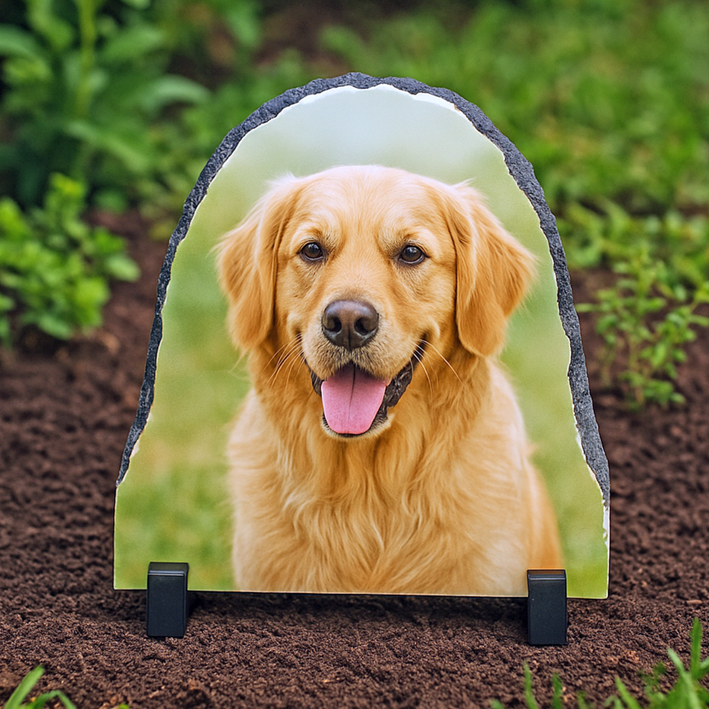 Headstone Photo Rock Slate with Stand - Gloss