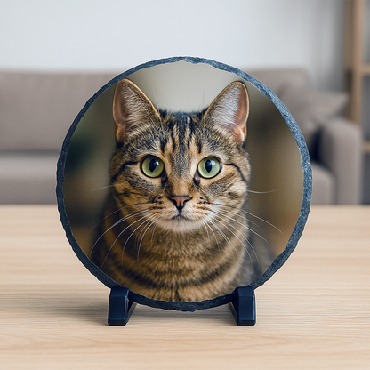 Round Photo Rock Slate with Stand - Gloss